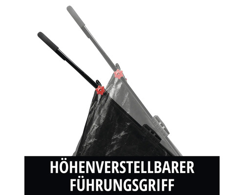 Höhenverstellbarer Führungsgriff eines Gartengeräts mit Sterngriffschraube zur individuellen Anpassung.