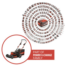 Einhell Rasenmäher als Teil des Power X-Change Akku-Systems mit einer Vielzahl an kompatiblen Elektrowerkzeugen und Gartengeräten.