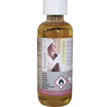 Saunaduft Lemongras, 250 Milliliter Flasche, Aufgusskonzentrat mit Gefahrenhinweisen und weißem Schraubverschluss.