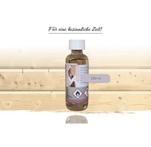 Saunaduft Kokos-Vanille in einer 250 Milliliter Flasche mit Kennzeichnung für entzündbare und reizende Stoffe.