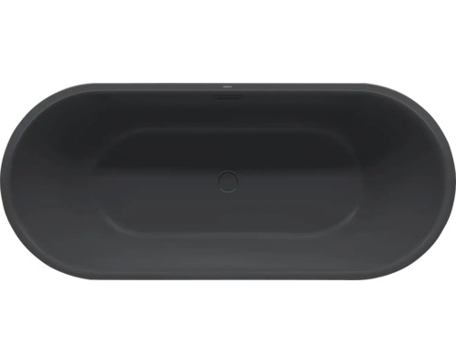 Ovale Duo-Badewanne in Schwarz matt mit Mittelablauf, Draufsicht.