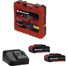 Einhell Akku-Schlagbohrschrauber-Set mit Transportkoffer, zwei 2,0 Amperestunden Akkus und einem Ladegerät.