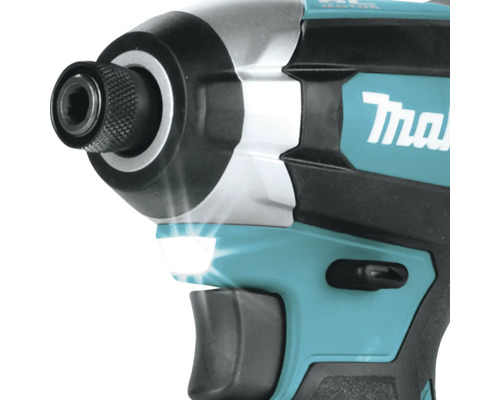 Makita Schlagschrauber mit integrierter LED-Arbeitsleuchte zur Ausleuchtung der Werkzeugaufnahme und des Arbeitsbereichs.