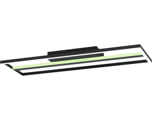 Moderne LED-Deckenleuchte in rechteckigem Design aus schwarzem Metall mit integriertem Leuchtmittel.