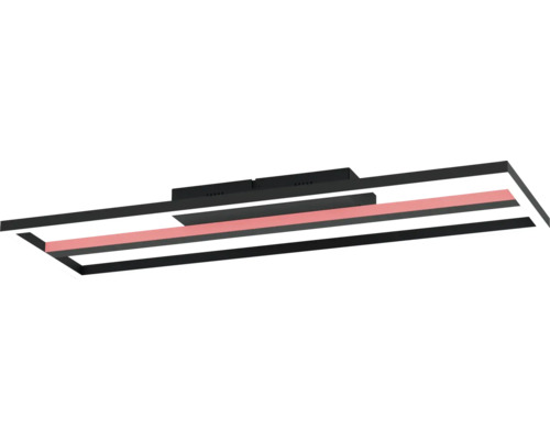 Moderne LED-Deckenleuchte in rechteckigem, flachem Design aus schwarzem Metall mit integriertem Farbwechsel.