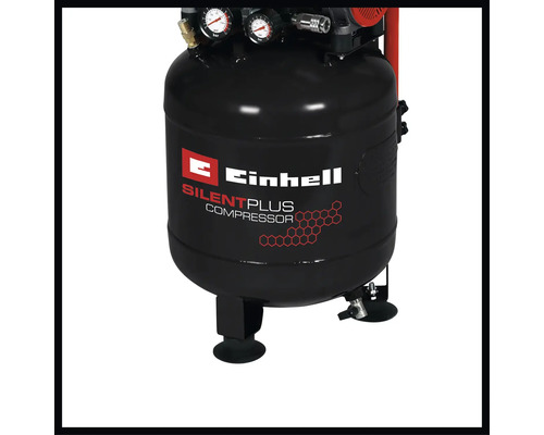 Einhell SilentPlus Kompressor mit Druckmanometern und Standfüßen.