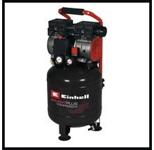 Einhell SilentPlus Kompressor mit stehendem Druckbehälter, zwei Motoreinheiten, zwei Manometern und einem Transportgriff.
