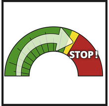 Anzeige mit Fortschrittspfeil und Stopp-Signal.