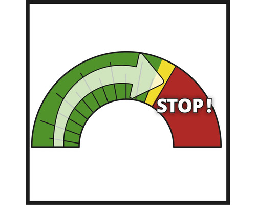 Anzeige mit Fortschrittspfeil und Stopp-Signal.