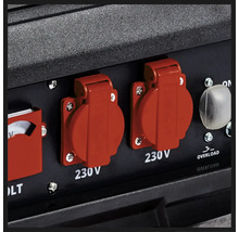 Zwei 230 Volt Steckdosen mit Klappdeckel an einem Stromerzeuger.