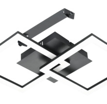 Moderne LED Deckenleuchte mit zwei ineinander verschlungenen, quadratischen Metallelementen in Schwarz.
