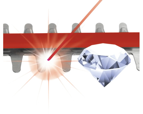 Symbol für lasergeschnittene und diamantgeschliffene Messer einer Heckenschere.