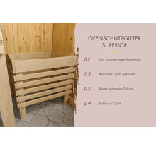 Ofenschutzgitter Superior aus hochwertigem Espenholz für die Sauna.