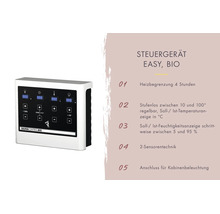 Saunasteuerung Saunacontrol Bio mit digitalem Display und fünf Funktionen wie Heizbegrenzung, Temperatur- und Feuchtigkeitsanzeige.