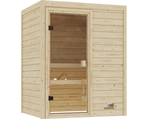 Massivholz Sauna mit Glastür für den Innenbereich