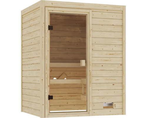 Sauna aus Massivholz mit Glastür für den Innenbereich