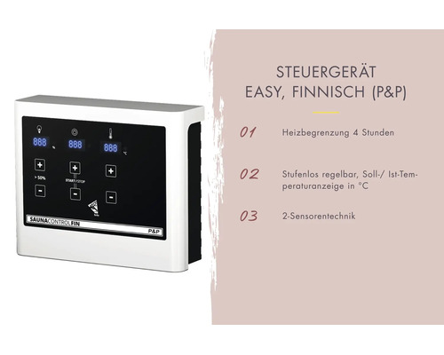 Saunasteuergerät Easy Finnisch mit vier Stunden Heizbegrenzung und zwei Sensoren Technik