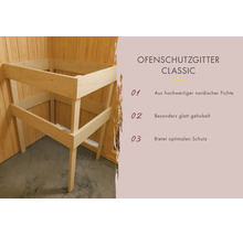 Sauna Ofenschutzgitter Classic aus nordischer Fichte mit glatter Oberfläche für optimalen Schutz vor dem Saunaofen.