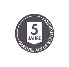 Symbol für 5 Jahre Garantie auf die Konstruktion