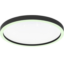 Runde LED-Deckenleuchte mit schwarzem Rahmen und weißer Leuchtfläche mit Sterneneffekt.