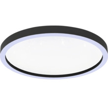 Runde LED-Deckenleuchte mit schwarzem Rand und Sternenhimmel-Effekt.