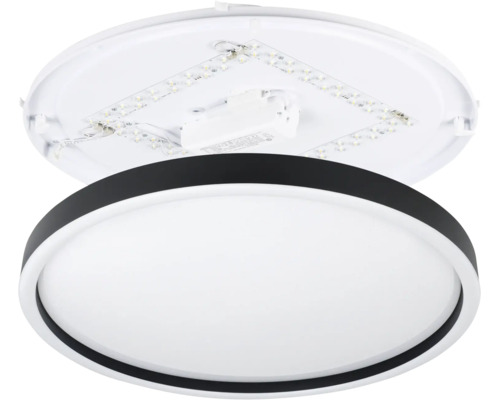 Runde LED-Deckenleuchte mit schwarzem Rand und weißem Diffusor, inklusive LED-Modul.