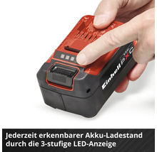 Einhell Power X-Change Akku mit einer 3-stufigen LED-Ladestandsanzeige zur Anzeige des aktuellen Ladezustands.