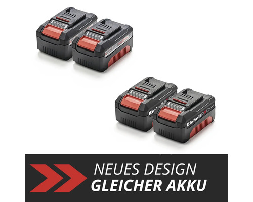 Einhell Power X-Change 18 Volt Akkus im Vergleich: Neues Design bei gleicher Technologie und Leistung von 4 Amperestunden.