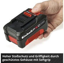 Einhell Akku Power X-Change mit 4,0 Amperestunden, stoßgeschütztes Gehäuse mit Softgrip für hohen Schutz und Griffigkeit.
