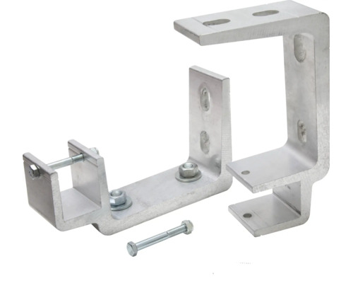 Montagewinkel-Set aus Metall für Zäune oder Geländer mit Schrauben und Muttern.