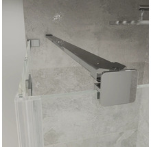 Stabilisationsstange für Duschwände aus verchromtem Metall, quadratisches Design, zur Befestigung einer Glaswand an der Wand.
