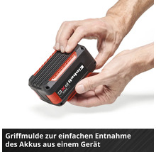 Einhell Power X-Change Akku mit Griffmulde für eine einfache Entnahme aus dem Gerät.