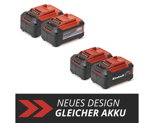 Einhell Power X-Change Akkus, 18 Volt, 5,2 Amperestunden, Lithium-Ionen, Vergleich von altem und neuem Design bei gleicher Akkutechnologie.