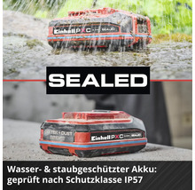 Einhell Akku geschützt gegen Wasser und Staub gemäß Schutzklasse IP57