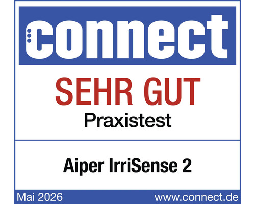 connect Logo, Testurteil sehr gut im Praxistest für Aiper IrriSense 2, Mai 2026.