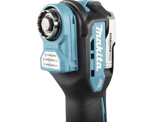 Kopf eines Makita Multitools mit Starlock Max Werkzeugaufnahme und Makita Logo.