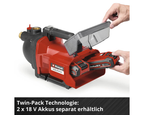 Einhell Akku-Gartenpumpe AQUINNA mit Twin-Pack Technologie für zwei separat erhältliche 18 Volt Akkus.
