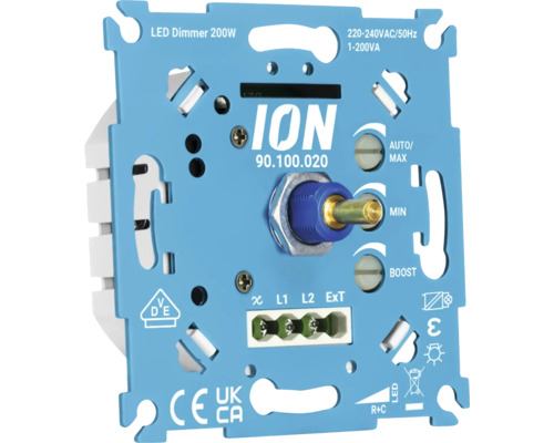 ION LED Dimmer 200 Watt Unterputzeinsatz für 220 bis 240 Volt mit Drehregler und Anschlussklemmen