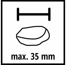 Symbol für eine maximale Partikelgröße von 35 Millimetern.