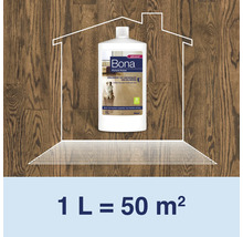 Bona Parkett Politur in einer 1 Liter Flasche fuer glänzende Holzböden mit einer Reichweite von 50 Quadratmetern.