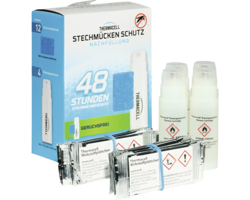 Thermacell Stechmückenschutz Nachfüllpackung mit 12 Wirkstoffplättchen und 4 Butangaspatronen für 48 Stunden Schutz