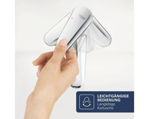 Hand bedient Grohe Einhebelmischer mit leichtgängiger Kartusche für einfache Wassersteuerung
