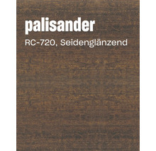 Holzmuster mit Lasur in Palisander seidenglänzend RC 720 als Farbbeispiel.