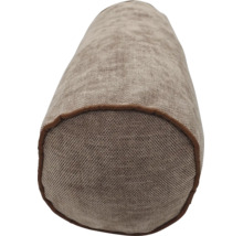 Rundes Kissen in Rollenform mit strukturierter Oberfläche und Einfassung.