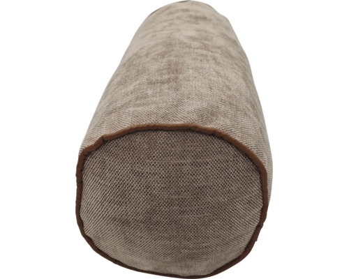 Rundes Kissen in Rollenform mit strukturierter Oberfläche und Einfassung.