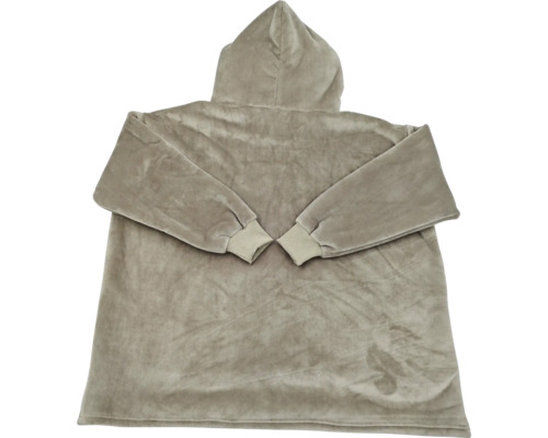Ein übergroßer Kuschelpullover mit Kapuze aus weichem Plüschmaterial mit Ärmelbündchen in einer Einheitsgröße.