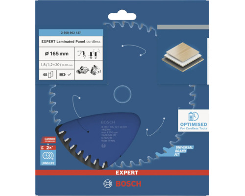 Bosch Expert Laminated Panel Kreissägeblatt 165 Millimeter Durchmesser für Akku Handkreissägen in Originalverpackung