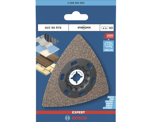 Bosch Expert AVZ 90 RT6 Delta-Schleifplatte Starlock 60 Körnung mit Carbide Technologie für Multitools zum Schleifen verschiedener Materialien