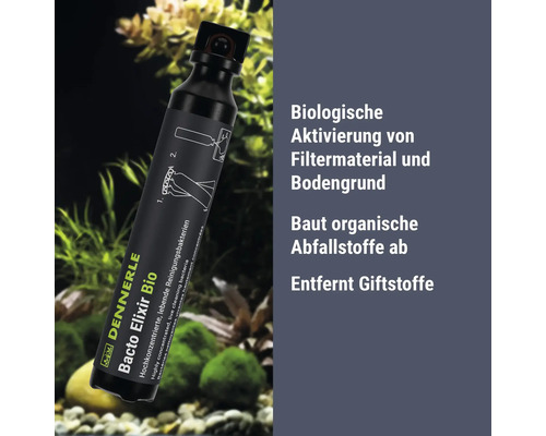 Dennerle Bacto Elixir Bio Aquarium Bakterienstarter zur biologischen Aktivierung von Filtermaterial und Bodengrund in einer Flasche.