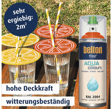 Belton Free Aqua Colours Sprühlack RAL 2004 Reinorange, hochglänzend, für innen und außen, sehr ergiebig, hohe Deckkraft und witterungsbeständig.